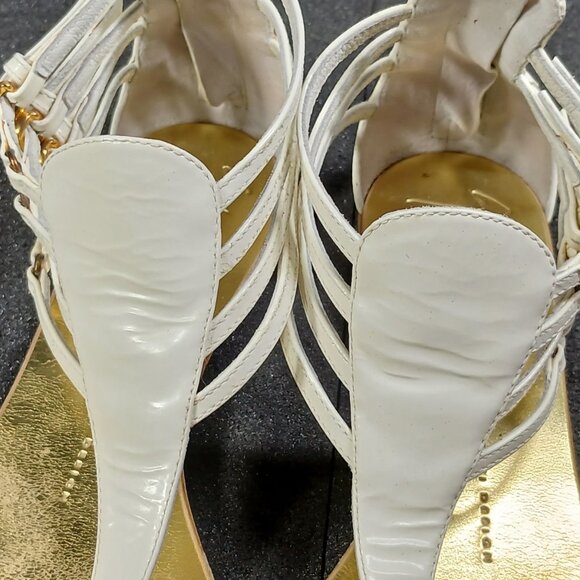 Giuseppe Zanotti E0SP05 White Gold Gladiator Sandals 37.5 / US 7.5 w/ Box Good C - Picture 8 of 16